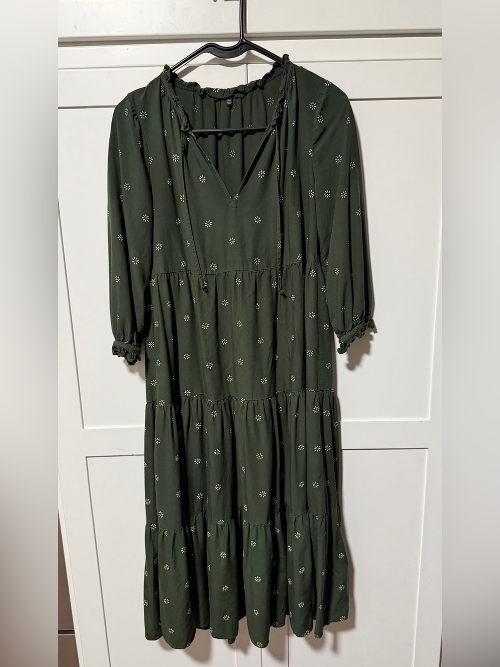 Madewell Olive Green Tiered Maxi Dress with White Daisy Print